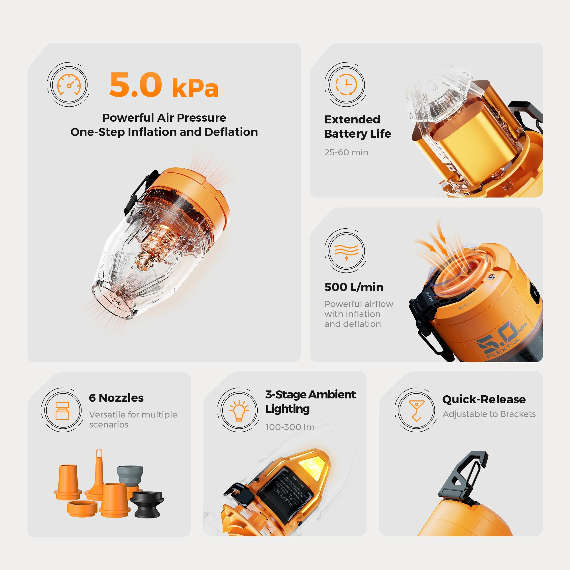 FLEXTAIL MAX PUMP 3 - Electric Air Pump, Portable Camping Pump with 3 Level Ambient Light for Air Bed, Sleeping Pads, Vacuum Bag - Image 3